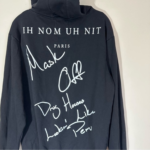 Uh Nom Uh Nit graphic print drawstring hoodie black size m - Picture 8 of 9